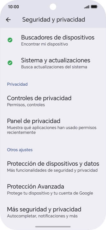 Pulsa Más seguridad y privacidad.
