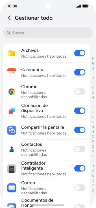 Pulsa el indicador junto a las apps deseadas para activar o desactivar la función.