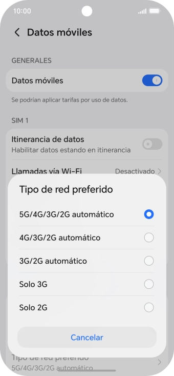 Pulsa el tipo de red deseado.