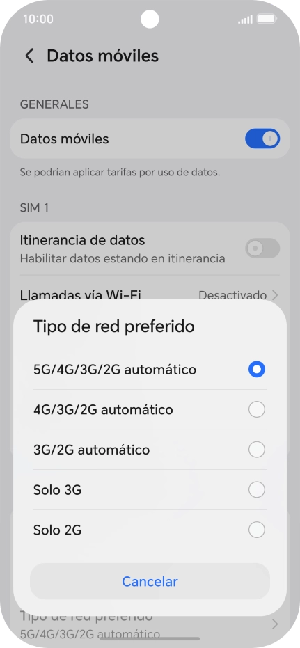 Pulsa el tipo de red deseado.