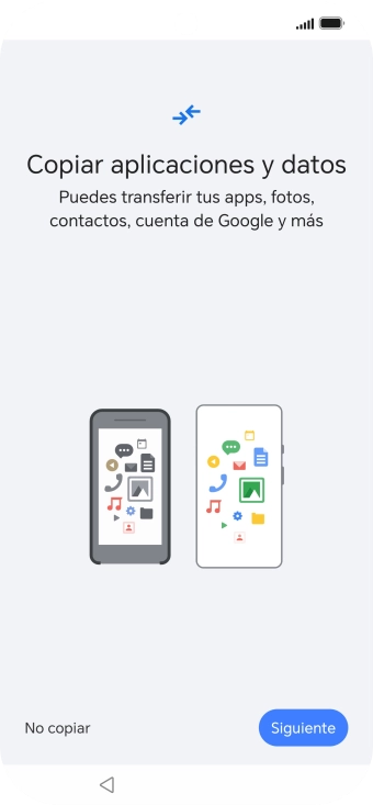 Pulsa No copiar y sigue las indicaciones de la pantalla para finalizar la activación del teléfono. Pulsa No copiar y sigue las indicaciones de la pantalla para finalizar la activación del teléfono.