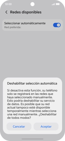 Pulsa Aceptar y espera mientras el teléfono está buscando redes.