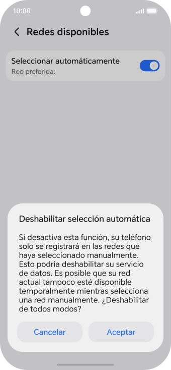 Pulsa Aceptar y espera mientras el teléfono está buscando redes.