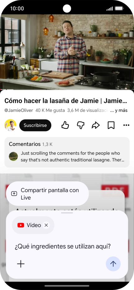 Sigue las indicaciones de la pantalla para escribir o decir en alto la pregunta que quieres hacer del vídeo.
