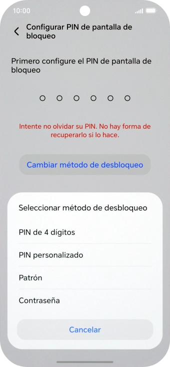 Pulsa el código de seguridad deseado y sigue las indicaciones de la pantalla para crear un código de seguridad del teléfono adicional. Pulsa el código de seguridad deseado y sigue las indicaciones de la pantalla para crear un código de seguridad del teléfono adicional.