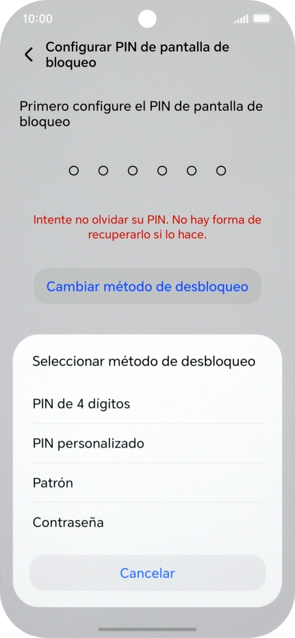 Pulsa el código de seguridad deseado y sigue las indicaciones de la pantalla para crear un código de seguridad del teléfono adicional. Pulsa el código de seguridad deseado y sigue las indicaciones de la pantalla para crear un código de seguridad del teléfono adicional.