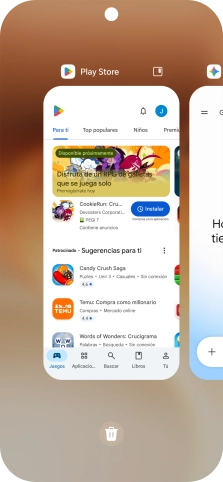 Para cerrar una sola aplicación en ejecución, desliza el dedo hacia arriba sobre la aplicación deseada. Para cerrar una sola aplicación en ejecución, desliza el dedo hacia arriba sobre la aplicación deseada.