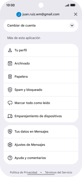 Pulsa Ajustes de Mensajes.