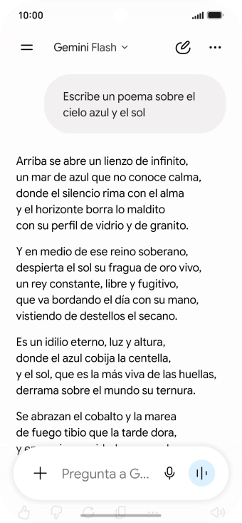 A Gemini le puedes pedir que genere un texto a partir de una descripción tuya.
