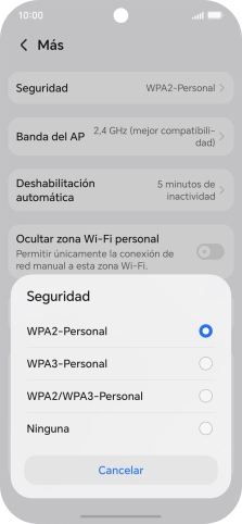 Pulsa WPA3-Personal para proteger la conexión wifi con una contraseña. Pulsa WPA3-Personal para proteger la conexión wifi con una contraseña.