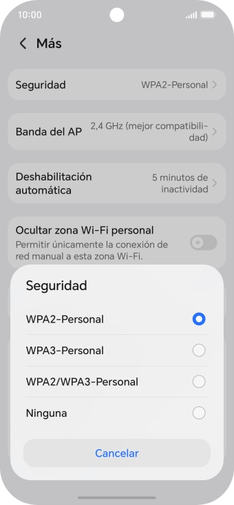 Pulsa WPA3-Personal para proteger la conexión wifi con una contraseña. Pulsa WPA3-Personal para proteger la conexión wifi con una contraseña.