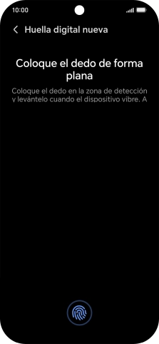 Sigue las indicaciones de la pantalla para crear una huella digital como código de seguridad. Sigue las indicaciones de la pantalla para crear una huella digital como código de seguridad.