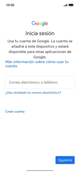 Si no tienes una cuenta de Google, pulsa Crear cuenta y sigue las indicaciones de la pantalla para ver cómo crear una cuenta nueva. Si no tienes una cuenta de Google, pulsa Crear cuenta y sigue las indicaciones de la pantalla para ver cómo crear una cuenta nueva.