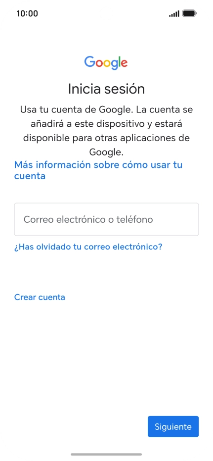 Si no tienes una cuenta de Google, pulsa Crear cuenta y sigue las indicaciones de la pantalla para ver cómo crear una cuenta nueva. Si no tienes una cuenta de Google, pulsa Crear cuenta y sigue las indicaciones de la pantalla para ver cómo crear una cuenta nueva.