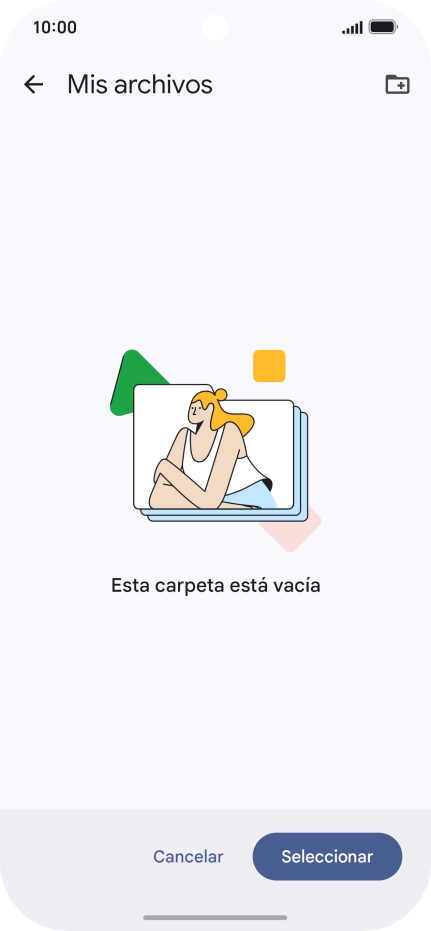 Si deseas crear una nueva carpeta, pulsa el icono de nueva carpeta y sigue las indicaciones de la pantalla para crearla.