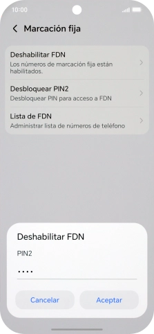Introduce el código PIN2 y pulsa Aceptar.