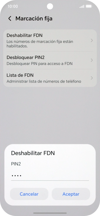 Introduce el código PIN2 y pulsa Aceptar.
