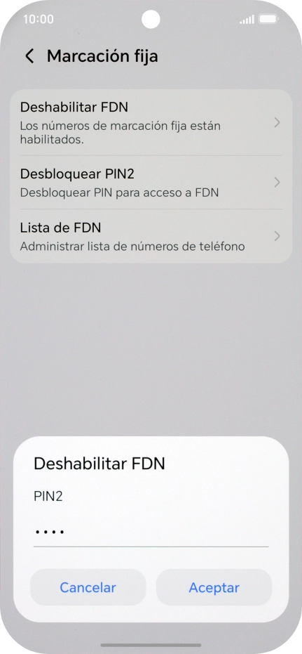 Introduce el código PIN2 y pulsa Aceptar.
