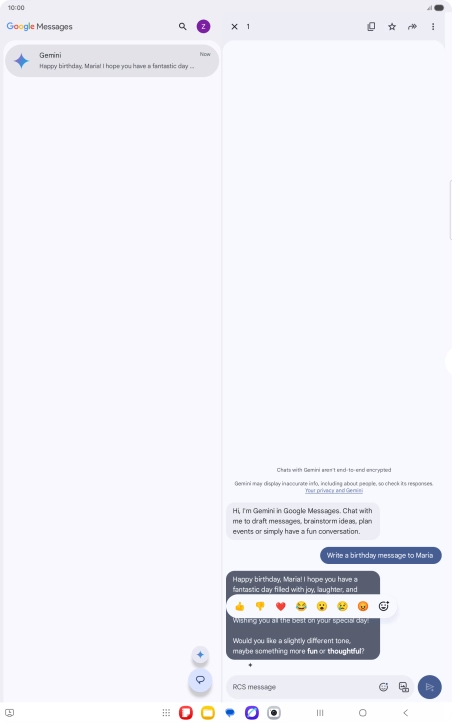 Press and hold the text suggestion from Gemini. Follow the instructions on the screen to use the text suggestion.