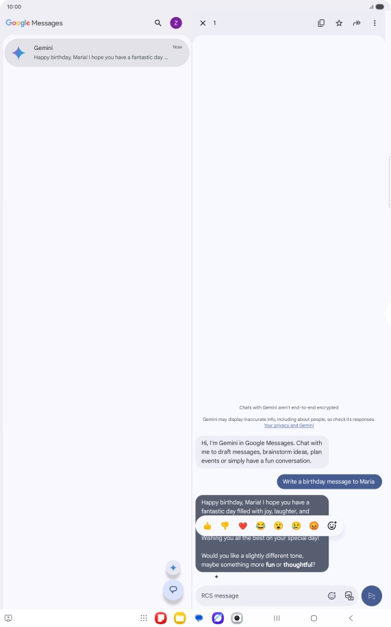 Press and hold the text suggestion from Gemini. Follow the instructions on the screen to use the text suggestion.