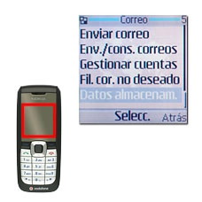 Vaya a Datos almacenam. y pulse la tecla de navegación.La pantalla muestra ahora cuántos correos electrónicos tiene guardados, cuánto espacio de almacenamiento se ha utilizado en %, etc.