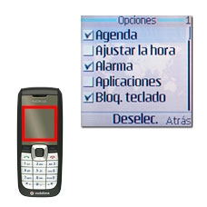 La pantalla muestra una lista de puntos del menú.Los puntos del menú que se encuentran en el menú de accesos directos están marcados con una V en la casilla a la izquierda del punto del menú.