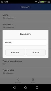 Introduce default y pulsa Aceptar.