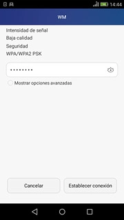 Sigue las indicaciones de la pantalla para introducir los ajustes de seguridad si es necesario.Pulsa Establecer conexión.