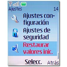 Vaya a Restaurar valores inic. y pulse la tecla de navegación.