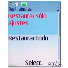 Elija Restaurar sólo ajustes o Restaurar todo y pulse la tecla de navegación.