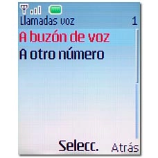 Elija Al buzón de voz o A otro número y pulse la tecla de navegación.