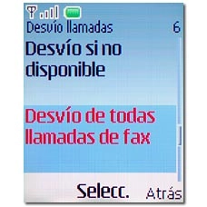 Elija Desvío de todas llamadas de fax o Desvío de todas llamadas de datos y pulse la tecla de navegación.