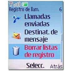 Vaya a Borrar listas de registro y pulse la tecla de navegación.