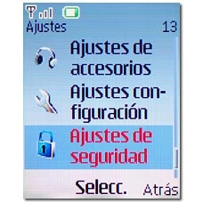 Vaya a Ajustes de seguridad y pulse la tecla de navegación.