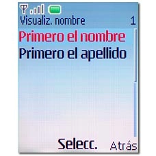 Elija Primero el nombre o Primero el apellido y pulse la tecla de navegación.