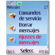Vaya a Ajustes de mensajes y pulse la tecla de navegación.