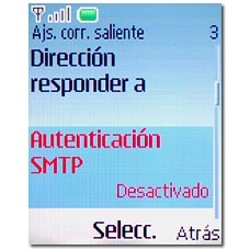 Vaya a Autenticación SMTP y pulse la tecla de navegación.