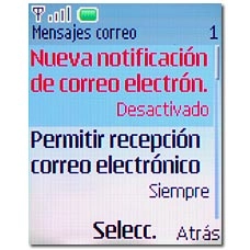 Vaya a Nueva notificación de correo electrón. y pulse la tecla de navegación.