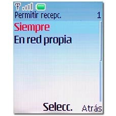 Elija Siempre o En red propia y pulse la tecla de navegación.
