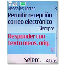 Vaya a Responder con texto mens. orig. y pulse la tecla de navegación.