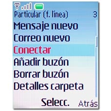 Vaya a Conectar y pulse la tecla de navegación.El teléfono establece ahora conexión con su cuenta de correo y descarga y envía correos electrónicos.