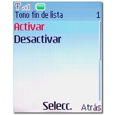 Elija Activar o Desactivar y pulse la tecla de navegación.