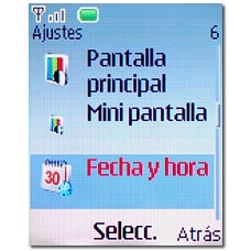Vaya a Fecha y hora y pulse la tecla de navegación.