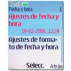 Vaya a Ajustes de fecha y hora y pulse la tecla de navegación.