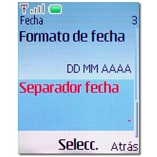 Vaya a Separador fecha y pulse la tecla de navegación.