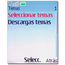 Elija Seleccionar temas o Descargas temas y pulse la tecla de navegación.