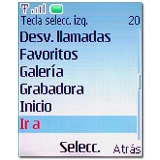 Elija el punto del menú deseado o Ir a y pulse la tecla de navegación.