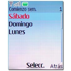 Elija Sábado, Domingo o Lunes y pulse la tecla de navegación.