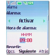 Vaya a Hora de alarma e introduzca la hora a la que debe tocar la alarma.