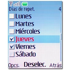 Cuando la casilla a la izquierda de un día de la semana está marcada con una V, el día está seleccionado.